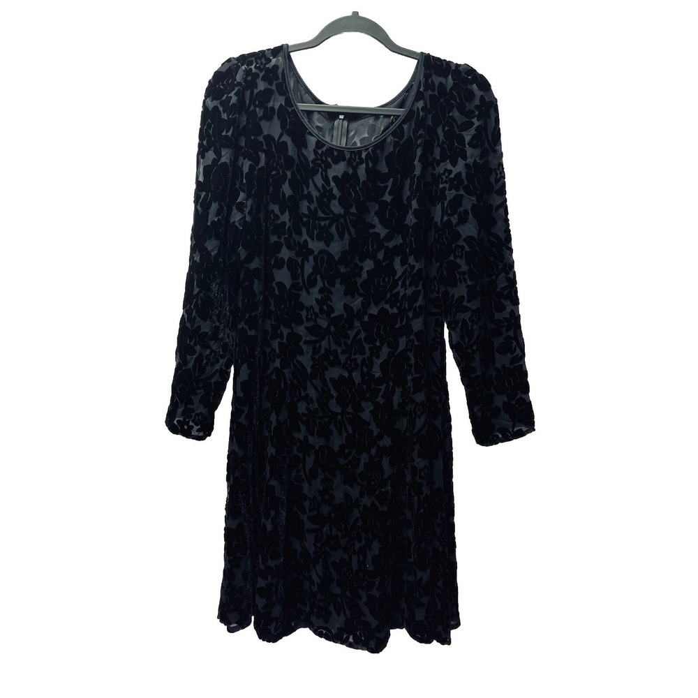 Black M/L Floral Velvet Sheer Burnout Dress Whimsy Goth Coquette Romantic Boho